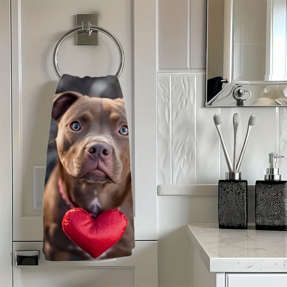 Set of 2 Ultra Soft Kitchen Towels featuring a Pitbull Valentine Design - Extremely Absorbent, Easy to Clean Dish Hand Towels, Adorned with Red Heart Detail, Measures 40.64x60.96 cm - Perfect for Holiday Decorating & Everyday Kitchen Use