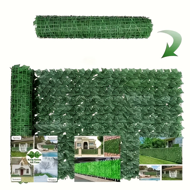 2 Rolls of artificial ivy privacy fence screen for outdoor spaces, measuring 50.8*299.72 cm. Provides coverage for garden, yard, balcony, backyard, and patio. Creates a greenery backdrop