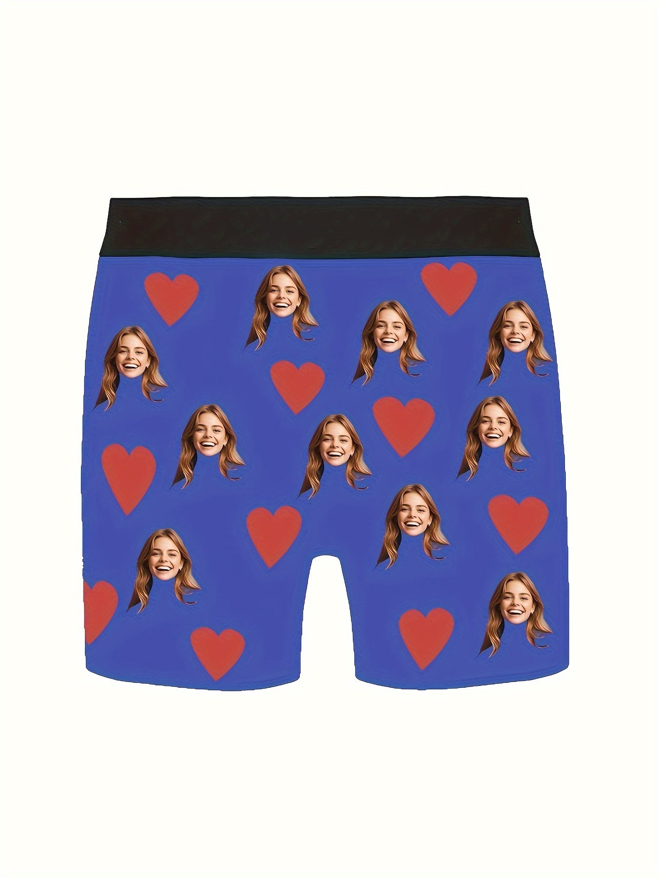 Custom shortie polyester boxers with medium stretch, portrait pattern design, and personalized photo, suitable for Dad, Husband, or Boyfriend. Funny and unique gift option.