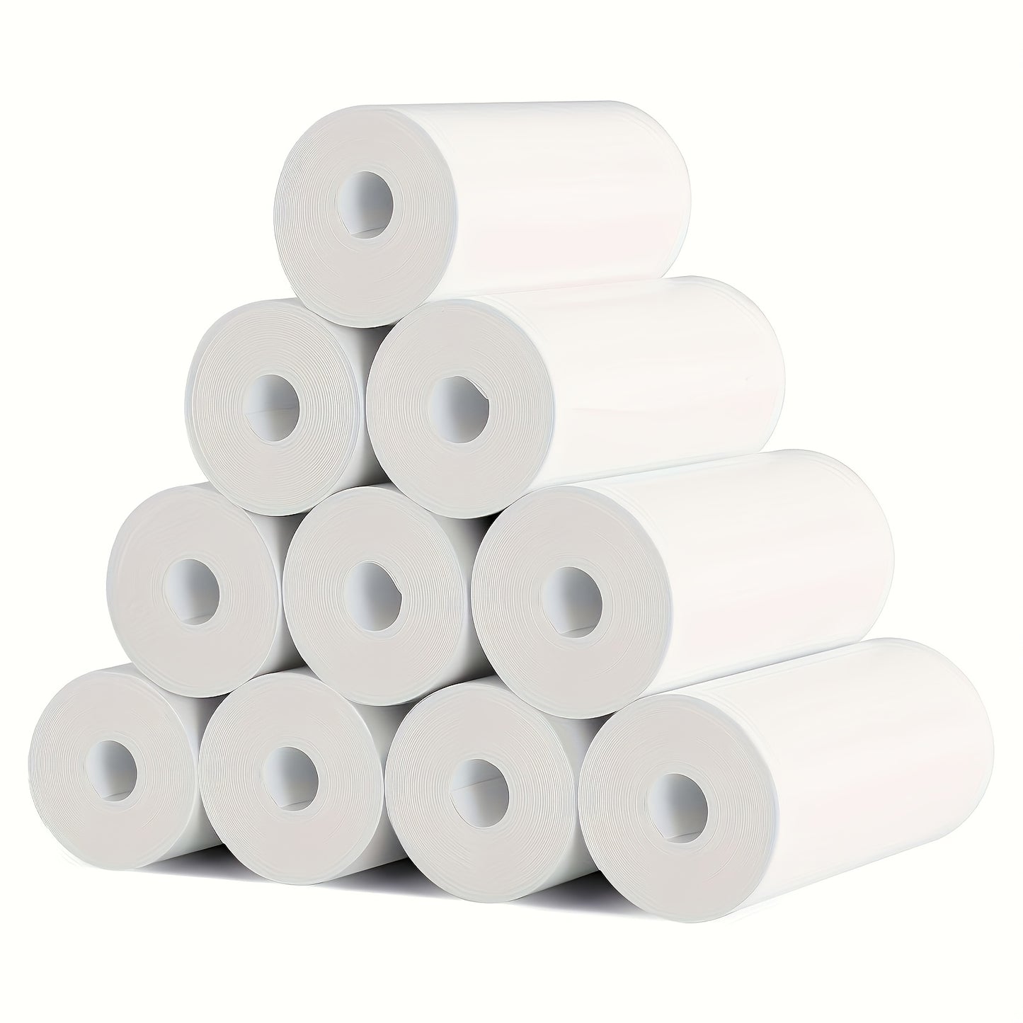 Pack of 10 thermal printer paper rolls for portable instant camera printer with smooth, recyclable surface and inkless printing.