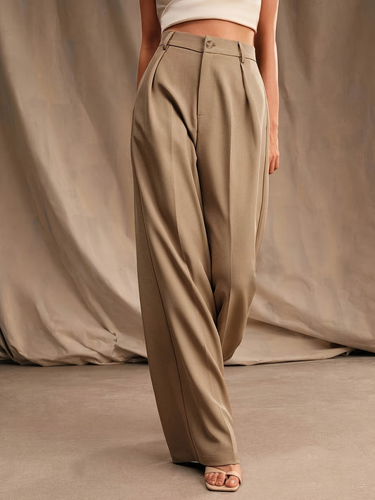 Wide-leg high waist women's pants with elegant design, solid color, suitable for spring and fall, machine washable.