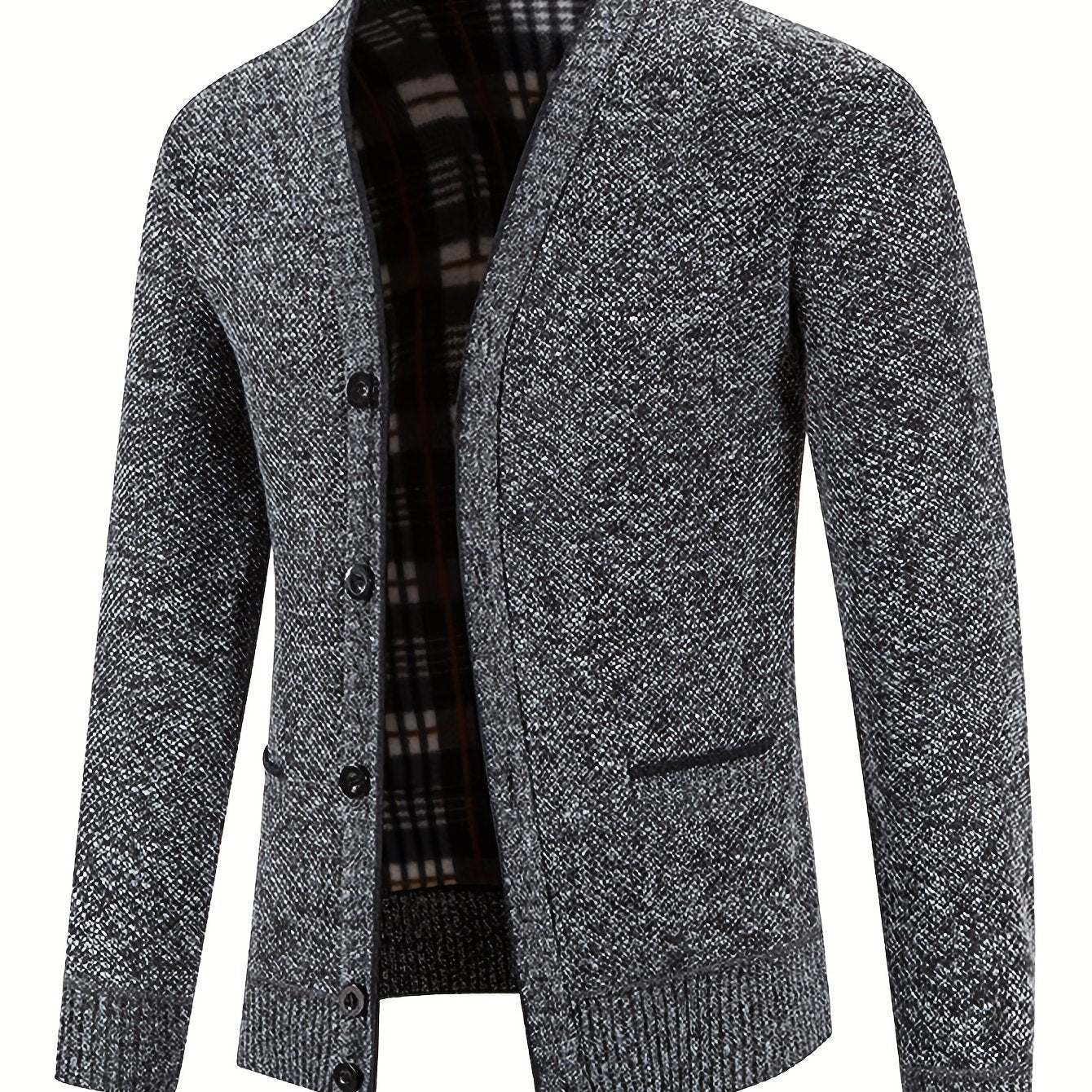 Men's Plaid Fleece Lined Knit Jacket, Casual Stylish Coat for Spring and Autumn