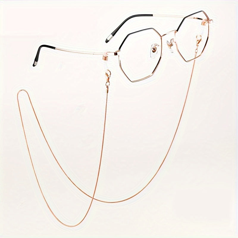 A stylish and simple stainless steel eyeglass chain designed to keep glasses in place, can also be used as a mask chain for women.