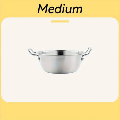 Durable stainless steel bowl with handles for versatile use, ideal for Asian cuisine.