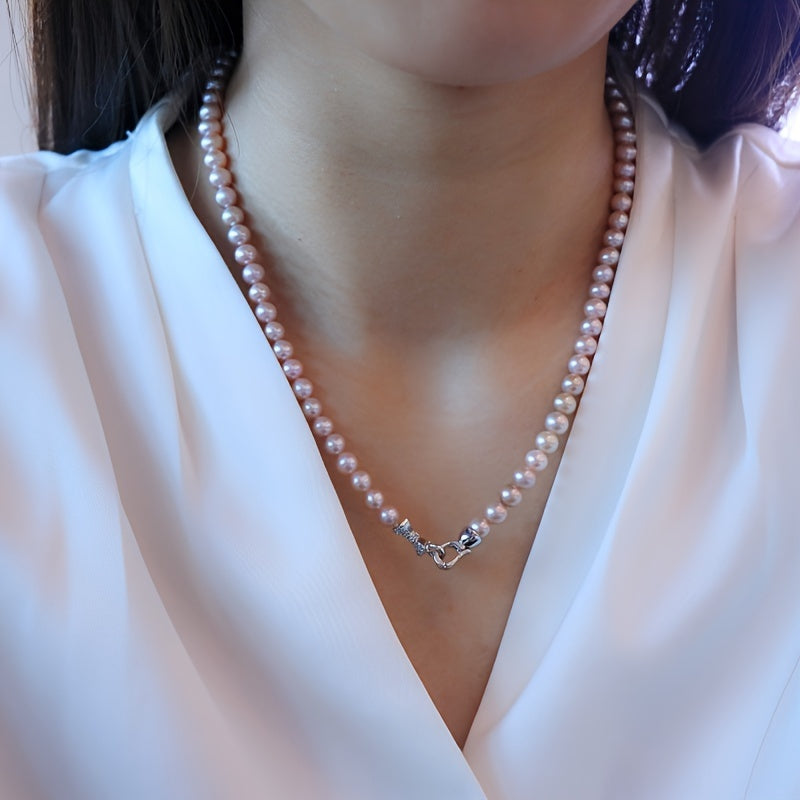 Elegant Gift: Genuine Freshwater Pearl Necklace (5-6mm) in S925 Sterling Silver, Complete with Jewelry Box. No Plating - Ideal for Daily Wear or Valentine's Day. Luxurious and Timeless.