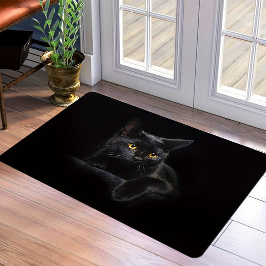 Adorable Black Cat Print Doormat: Anti-Slip, Stain-Resistant, Cozy Polyester Rug for Home, Kitchen, Bedroom, Restaurant, Daycare, Office, and Decor