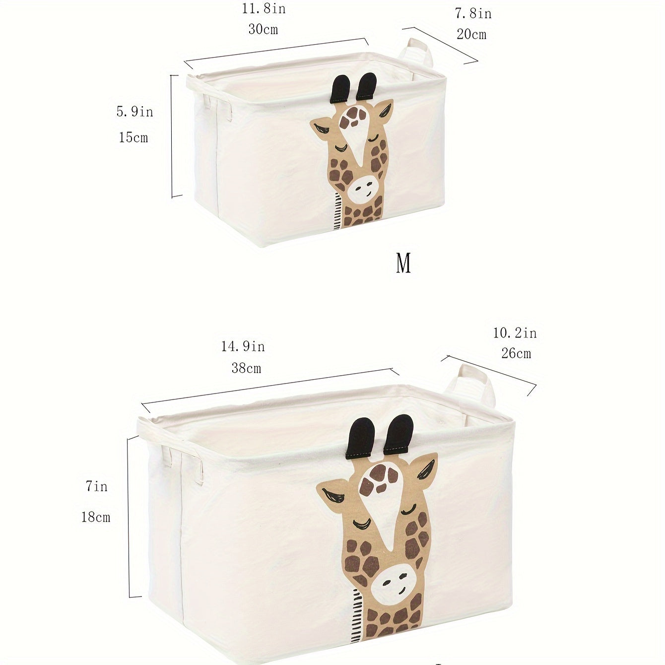 Foldable cartoon storage basket with handle and multiple compartments. Ideal for laundry and toys.