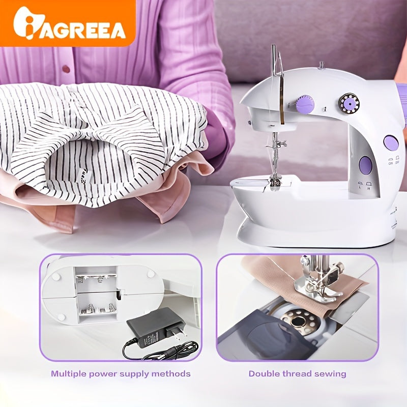 IAGREEA Portable Electric Sewing Machine - Easy-to-Use, Dual Power, Includes Thread Shuttle Cores, Spare Needle & Threading Tool, Ideal for Home Use.