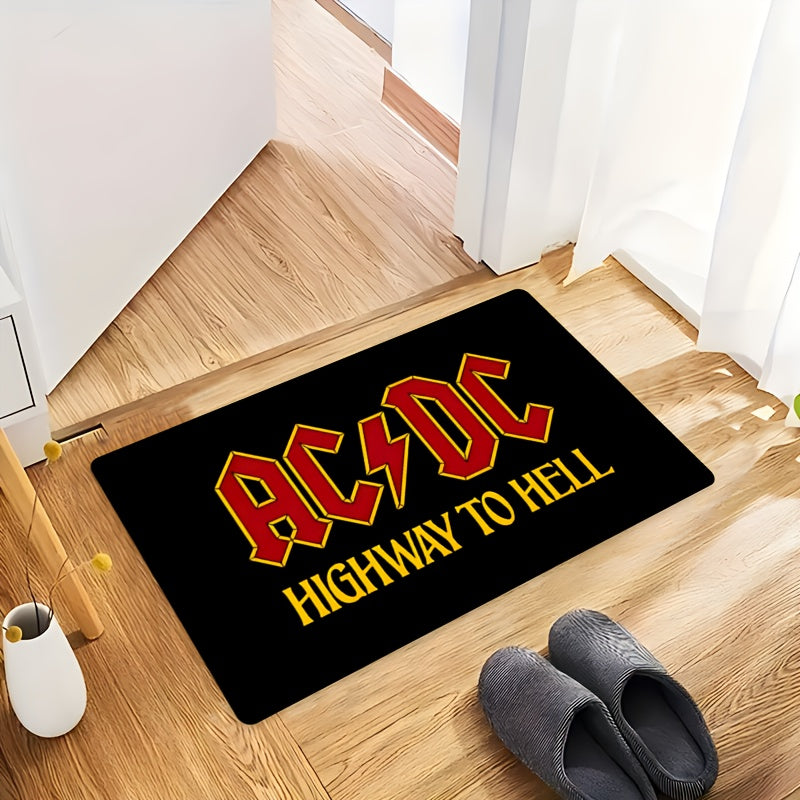 Introducing the 1 piece AC/DC Highway to Hell Welcome Doormat! Made of non-slip polyester material, this machine washable and lightweight rectangle area rug is perfect for any room in your home or office, as well as indoor and outdoor entrances. Make a