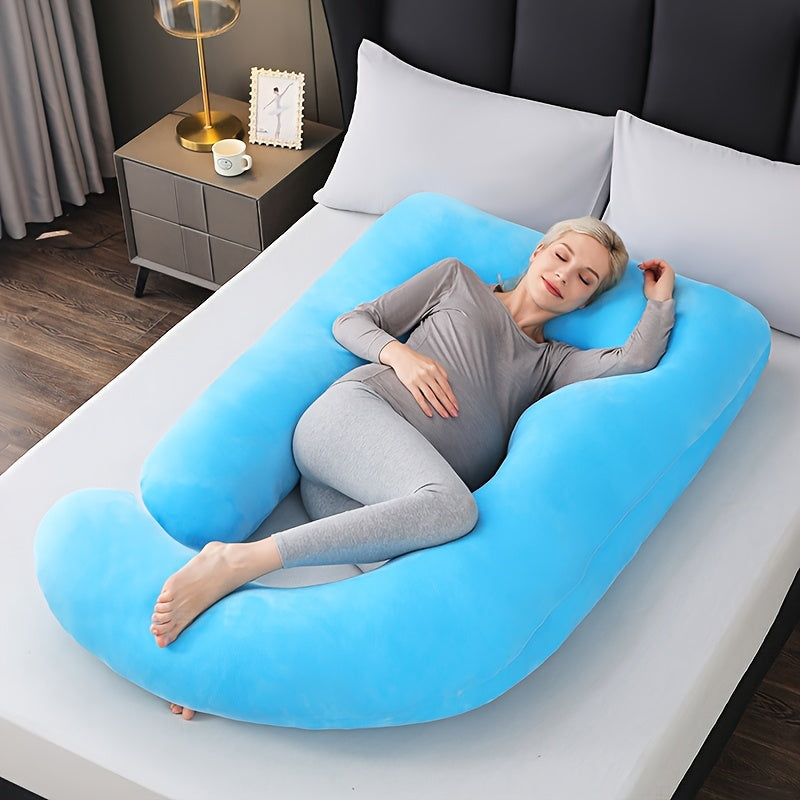 Get the ultimate comfort with our J-Shaped Pregnancy Pillow, made of soft polyester and designed for full body support. It comes with a removable cover and is perfect for expecting mothers to get a good night's sleep. Makes a great gift for Christmas