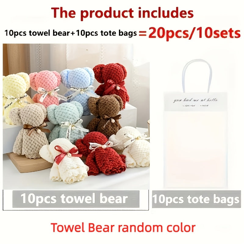 20 Ultra-Soft Coral Fleece Bear Towels in Clear Gift Bag - Ideal for Special Events