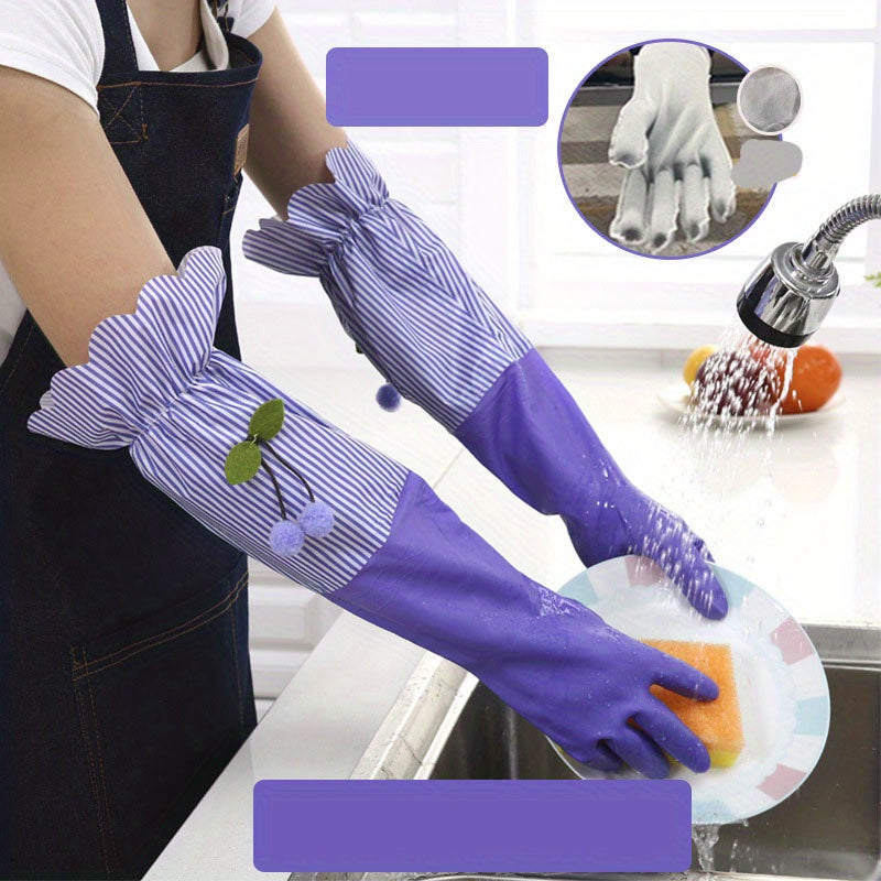 1 pair of long thermal gloves for winter, featuring plus velvet lining for extra warmth. These versatile gloves can be used for household cleaning, dishwashing in the kitchen, and other housework tasks. Waterproof and non-slip, they are durable enough