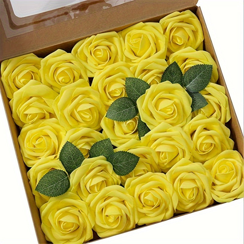 25 artificial roses with stems for DIY wedding bouquets or home decor on Valentine's Day.