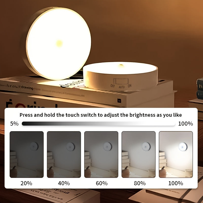 AMill 3-Pack Motion Sensor Step Lights feature rechargeable 250mAh lithium batteries and a polished plastic finish with PVC lamp shade. They are wireless, detachable indoor/outdoor night lights with infrared sensor and USB cable.