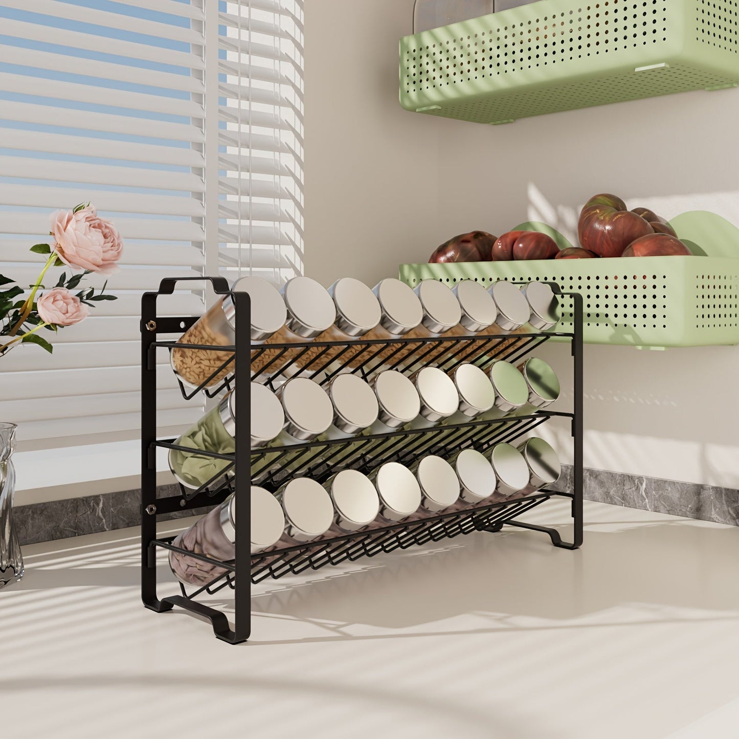 Unfinished Metal Spice Rack Organizer with 3 Tiers for Kitchen Storage, Includes Spice Jar, Food-Safe Material, Great for Seasoning and Condiment Organization, Perfect for Countertop Shelf