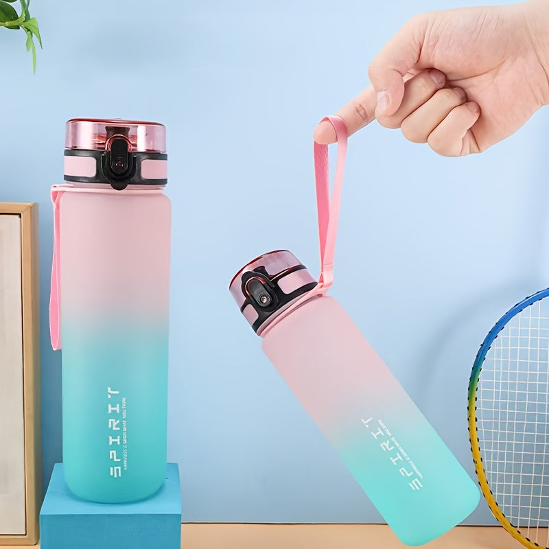 Gradient water bottle in 1000ml/750ml sizes, leak-proof BPA-free plastic for climbing, hand wash only. Ideal for home, office, outdoor activities, and as gifts for special occasions.