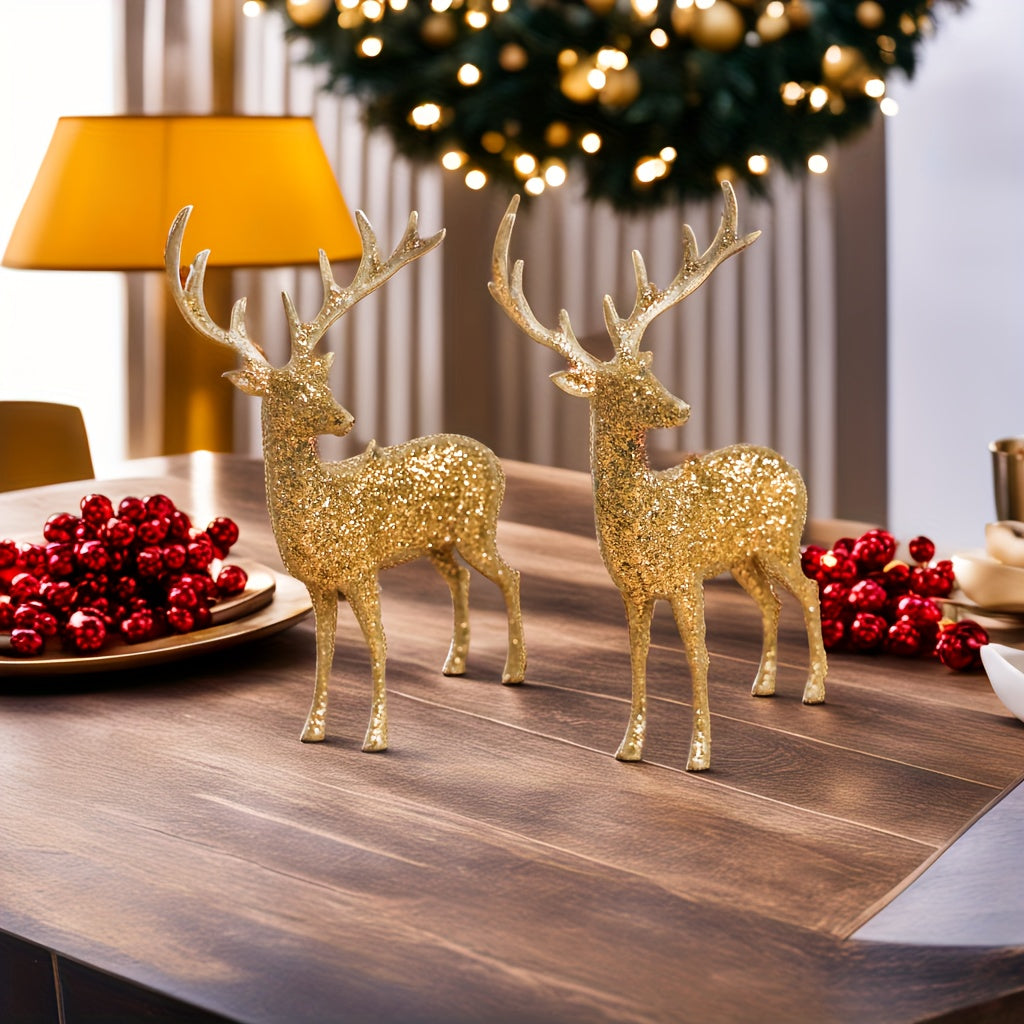 Golden Christmas Reindeer Figurines in 2 or 6 pieces, perfect for holiday decorations or gifting. Ideal for Christmas parties and home decor.