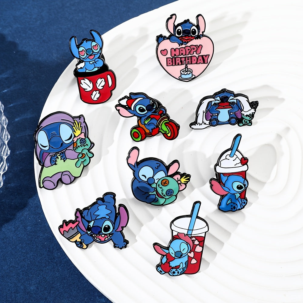 Set of 4/5/9 Disney Stitch Enamel Pins, Adorable Cartoon Zinc Alloy Brooches with Assorted Designs for Clothing and Backpacks, Perfect for Everyday or Special Occasions.