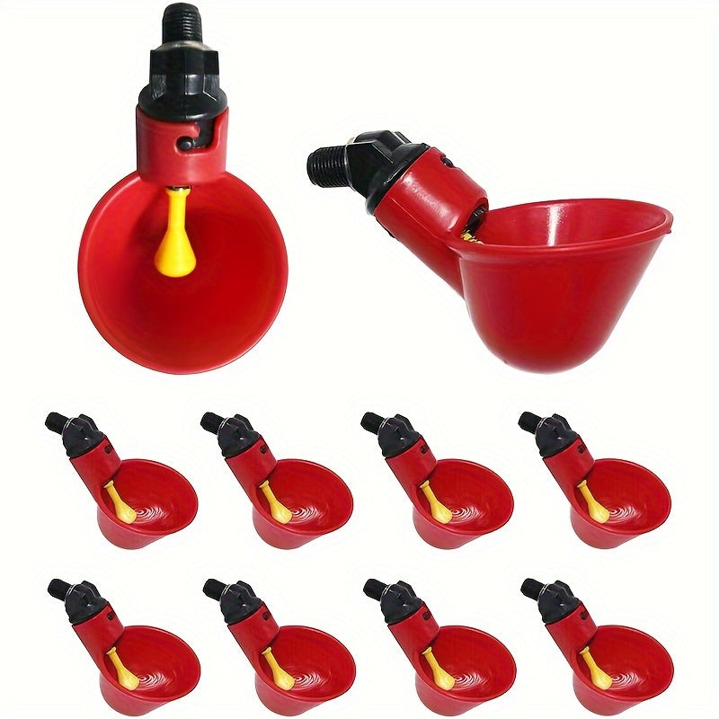 Readyou Automatic Chicken and Poultry Waterer Feeder with Cups, Red Plastic, 3/6/9 Packs