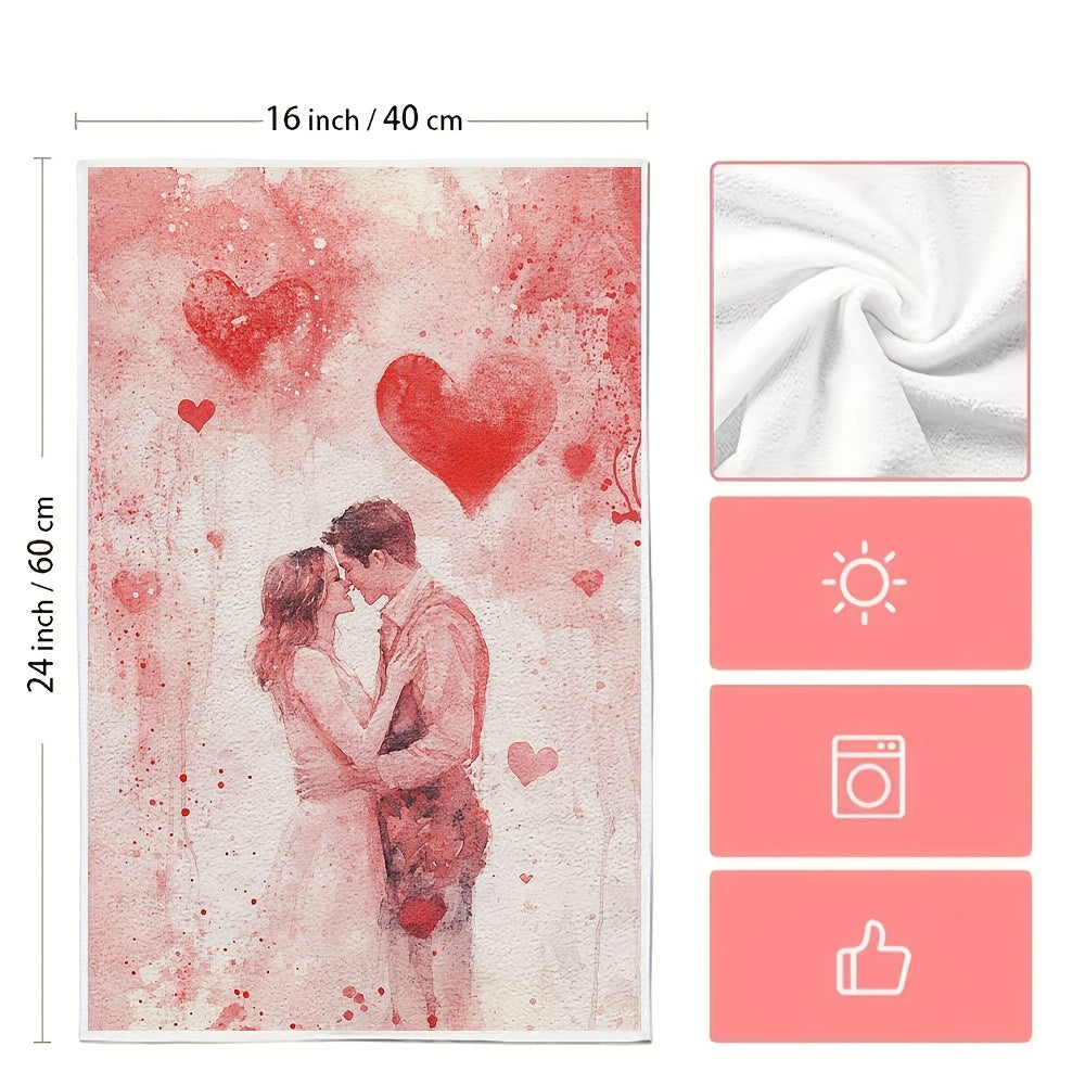 Two Romantic Valentine's Day Kitchen Towels featuring the "You Are My Valentine" Design. Made with Ultra Soft & Highly Absorbent Polyester, these Dish Hand Towels measure 40.64x60.96 cm. They are Machine Washable and come with a charming Red Hearts &