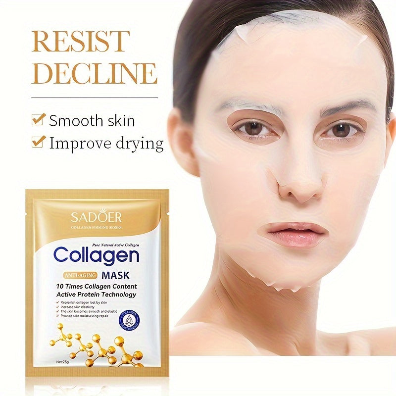 10-pack of SADDOER collagen facial masks suitable for all skin types, providing anti-aging, moisturizing, and firming benefits.