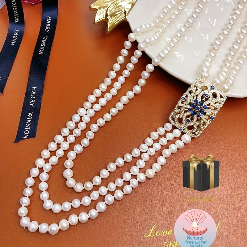 Exquisite Multi-Strand Freshwater Pearl Necklace for Women - Elegant Sweater Chain, Perfect for Daily Wear and Special Occasions, Authentic Pearls without Plating, Gift Box Included