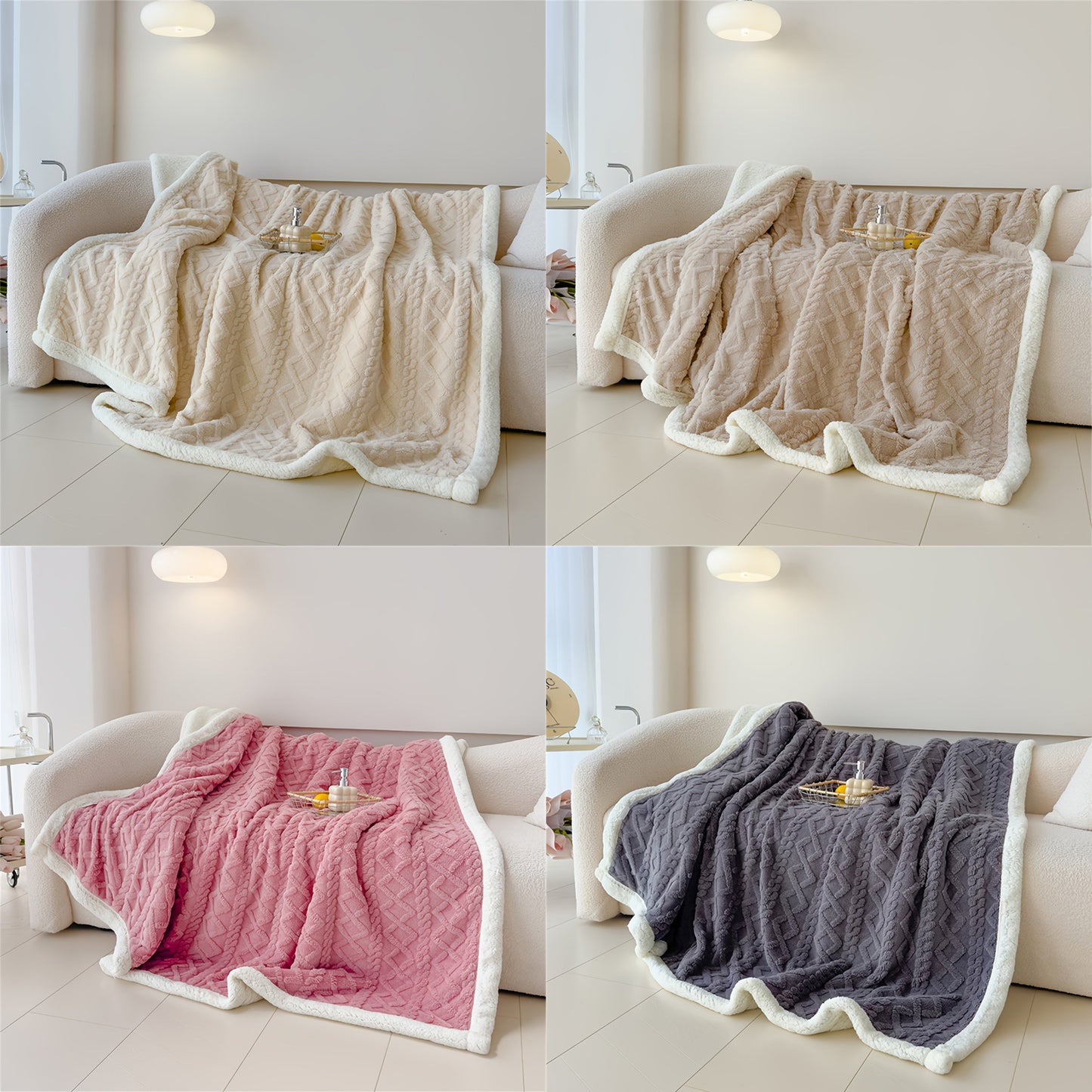 Soft cable-knit fleece blanket in blue, available in 150x200cm or 200x230cm sizes. Featuring a contemporary style, this blanket is machine washable and perfect for use in the bedroom, living room, office, or while camping during the winter. Made with a