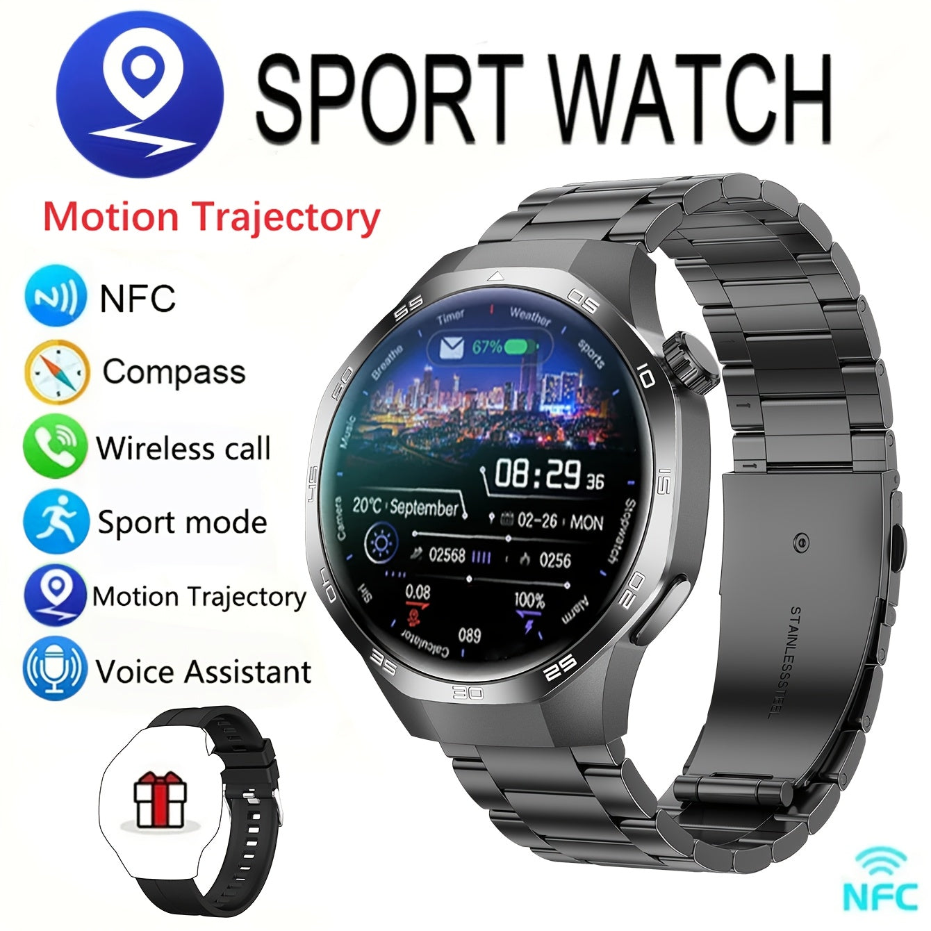 2025 New GPS Motion Trajectory Smart Watch for Men Watch 5 Max with AI Voice Wireless Call NFC, 100+ Sports Modes, Outdoor Sports Men'S Smart Watch, Fitness Tracker with Compass, Father'S