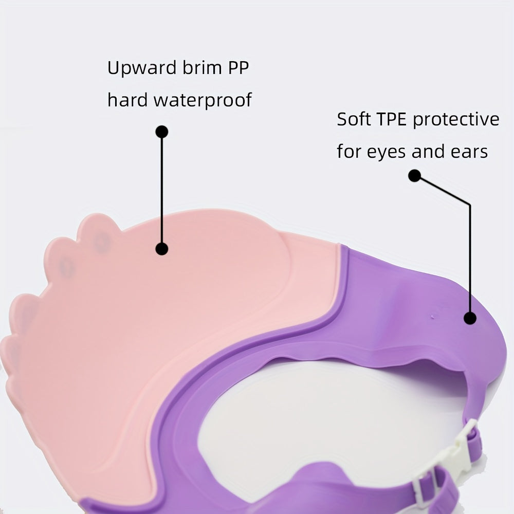 Веселый аксессуар для ванной для детей 3-12 лет: регулируемая водонепроницаемая шапочка для душа с защитой для глаз и ушей - прочный пластиковый детский дизайн с мультяшным бегемотом