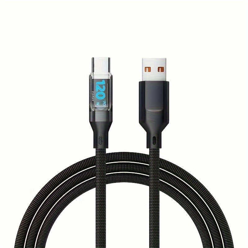 120W 6A Rapid USB Type C Charging Cable with LED Display for Fast and Safe Device Charging.