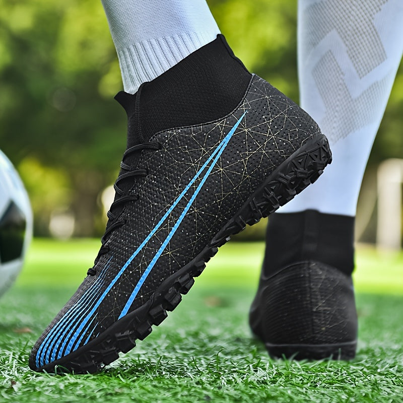 Professional men's turf football boots with anti-skid and breathable features, lace up design for outdoor use.