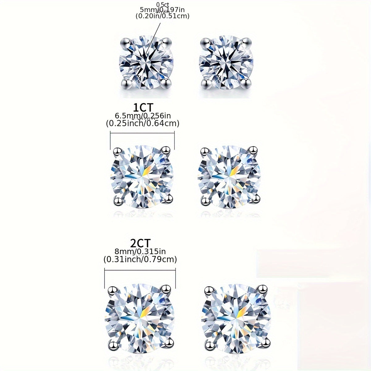 These elegant moissanite earrings come in a pair with a simple four-prong design weighing 1.2 grams for 0.5 carats, 1.7 grams for 1 carat, and 2.5 grams for 2 carats. Perfect for daily wear, these exquisite high-end ladies' jewelry pieces make a stunning