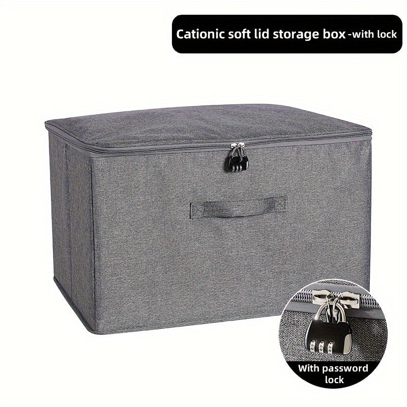 Large capacity polyester storage box with a password lock and soft lid. Ideal for organizing clothes and important documents at home. Features a rectangular shape and is non-waterproof. Versatile and can be used for under-bed storage. Easy to wash and