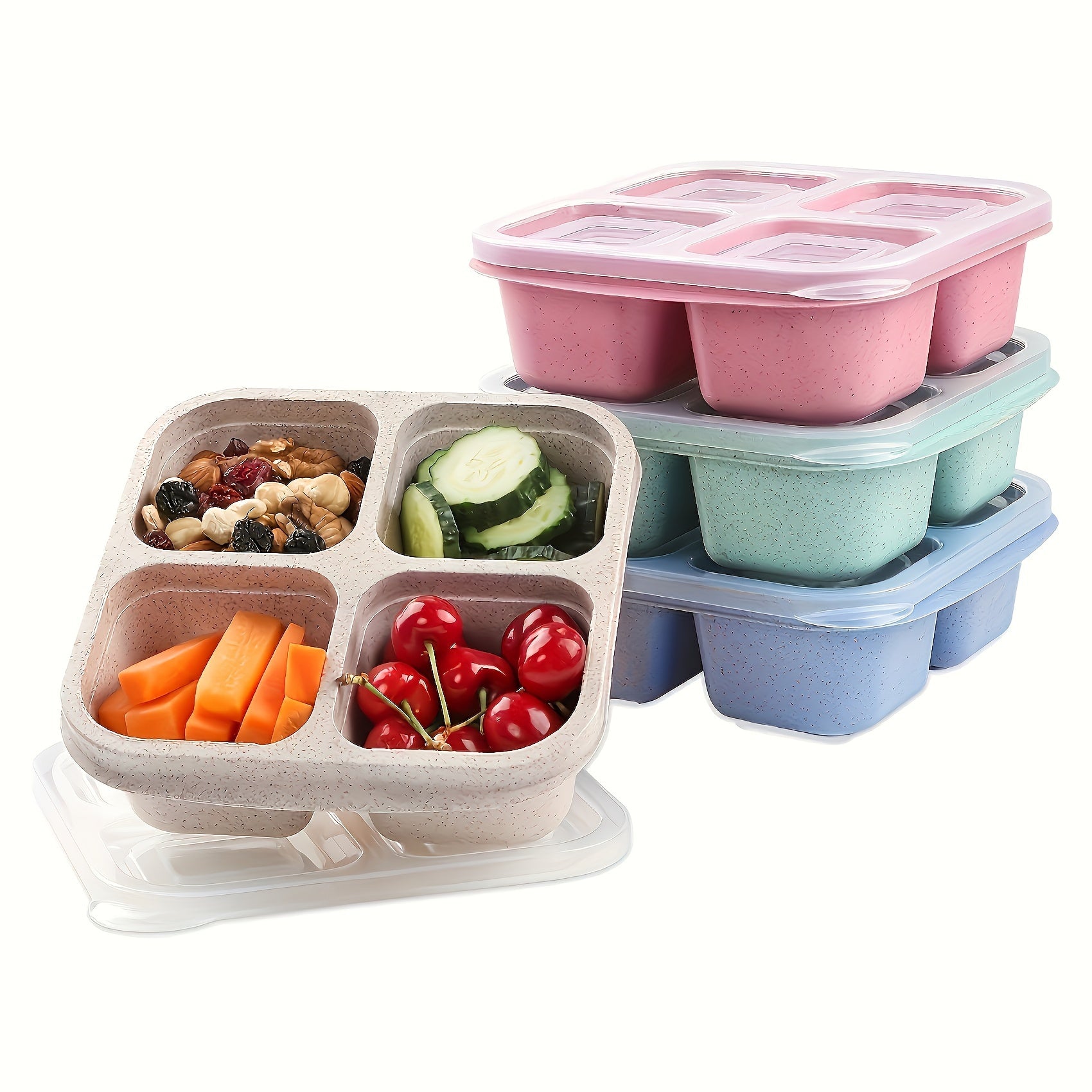 Reusable BPA-Free Meal Prep Container with Transparent Lid - Perfect for Work, Travel, and Kitchen Organization - 4 Compartments Made from Wheat Straw Material