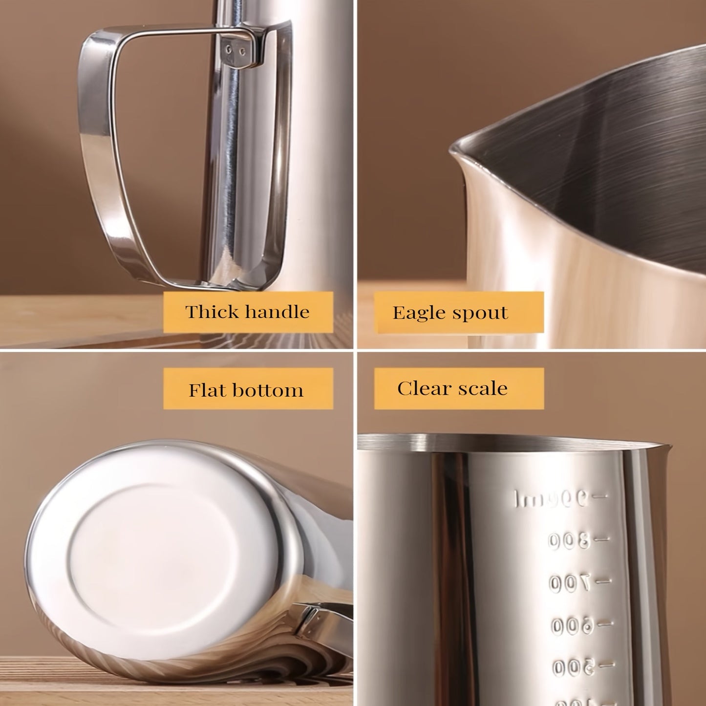 Stainless Steel Coffee Latte Art Cup - Perfect Milk Frothing Cup for Professional Latte Art - Embossed Milk Can with Scale - Ideal for Cappuccino, Lattes, and Milk Tea - Premium Quality Milk Froth Cup