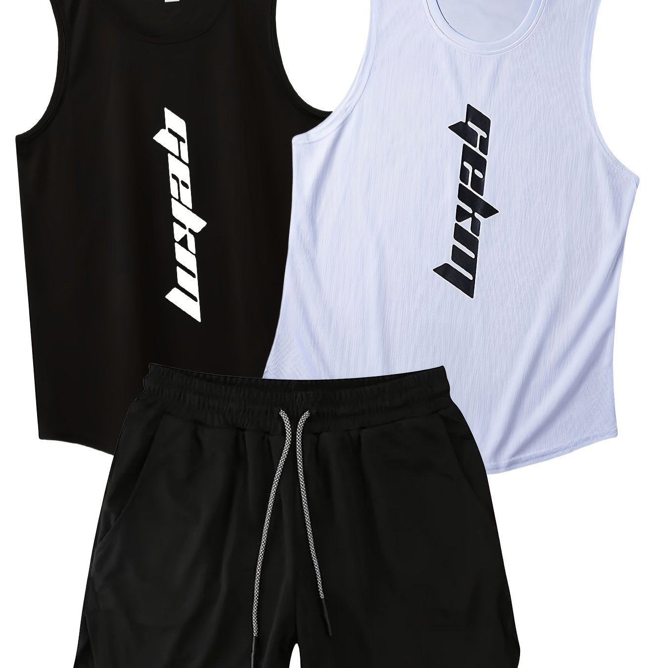 Men's Summer Fashion 3-pack of Sportswear, includes tank tops and drawstring shorts for casual, basketball, and fitness wear.