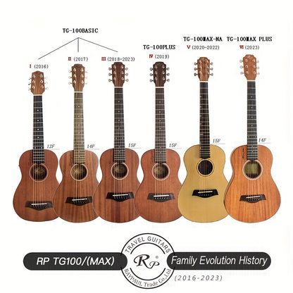 RP TG100 Compact 76.2cm Acoustic Travel Guitar - Ideal for Family Gatherings & Beginners, Rosewood Neck, Sapele Back & Sides, Bone Nut