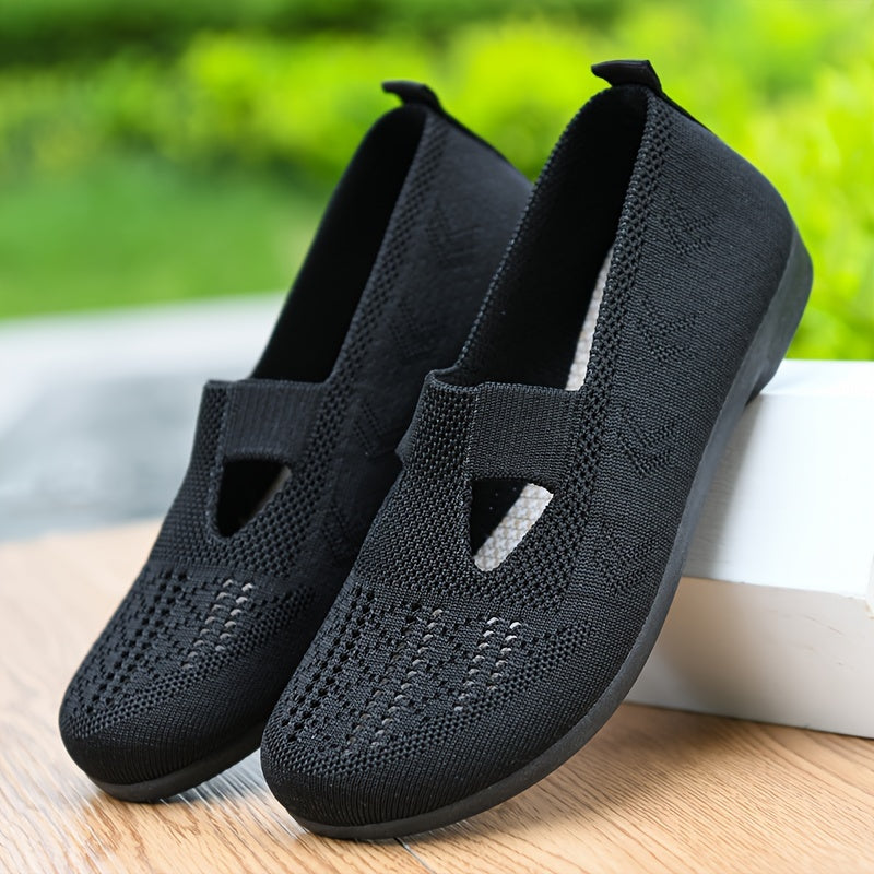 Breathable slip-on sneakers for women with soft sole and non-slip knit upper, ideal for casual wear.