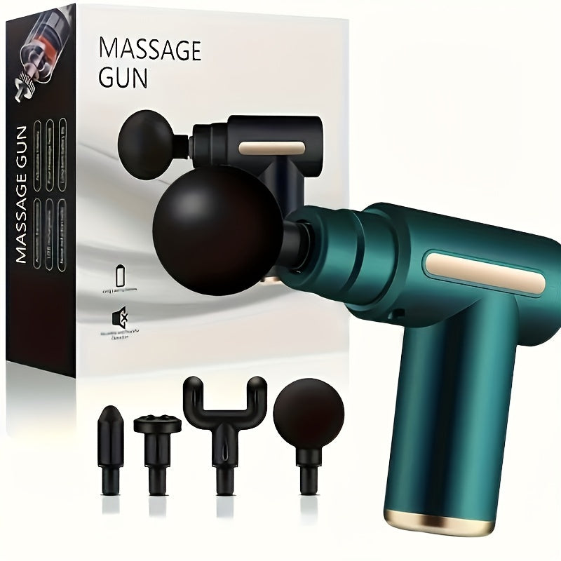 Portable MiniPro USB rechargeable massage gun set includes 4 accessories, ideal gift powered by lithium battery.