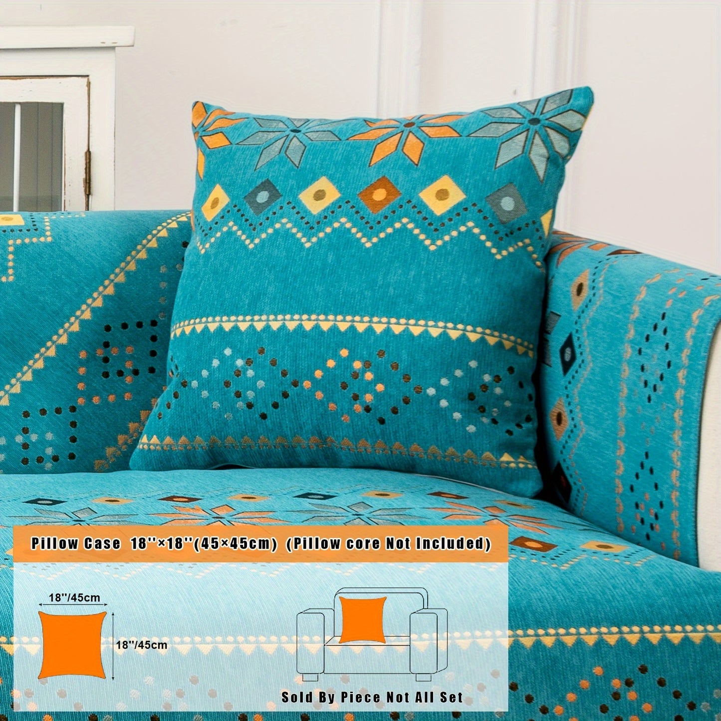 Bohemian-style Sofa Slipcover with Embroidery, Pillowcase and Cushion Covers. Suitable for Bedroom, Office, Living Room Home Decor.