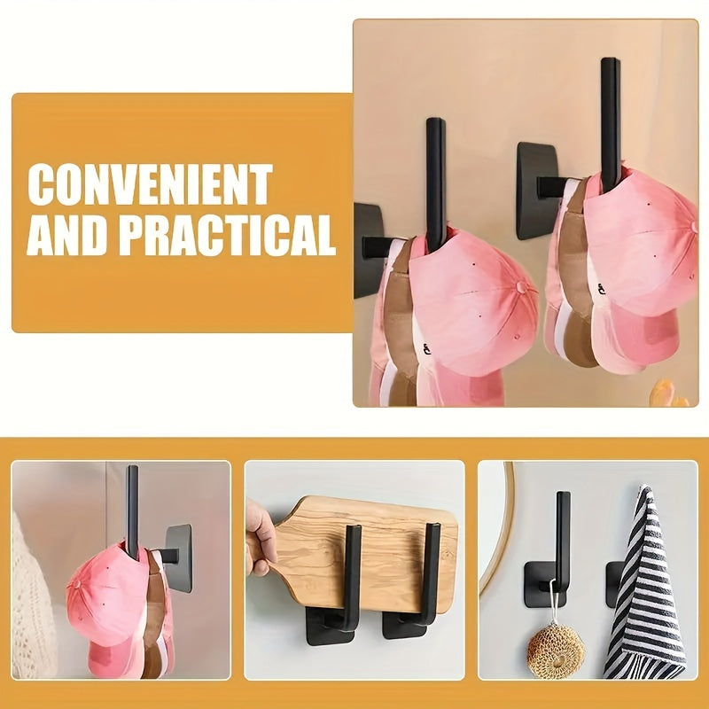 Contemporary L-shaped storage rack with multifunctional hooks for hats, easy to install on walls without drilling, adhesive cap hook storage rack.