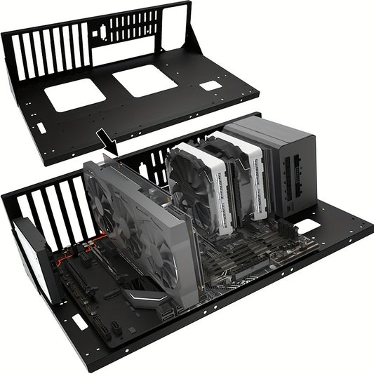 ATX Test Bench Case: Black Alloy Steel, Supports Dual Processors, MicroATX & ITX Compatible, Ideal for Motherboard Testing and PC Assembly