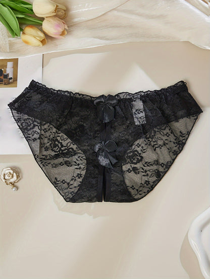 Sexy and alluring open-crotch women's underwear with bowknot lace, no need to remove for a super sexy night look.