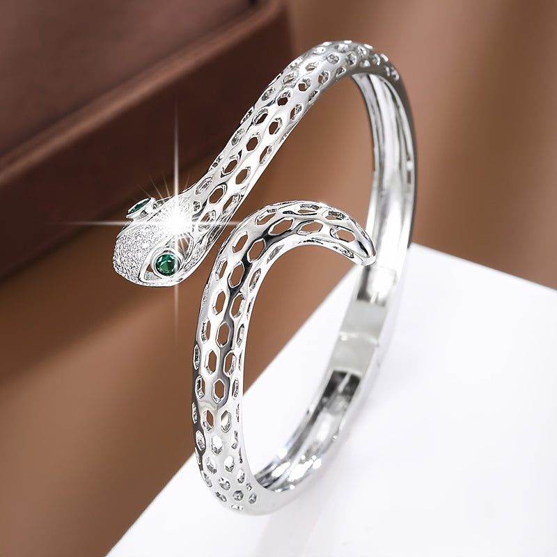 Chic Snake Design Bracelet for Women, 1 piece, adorned with Synthetic Zirconia, Handcrafted with Copper, Perfect for Gifting and Special Occasions, Suitable for Any Season