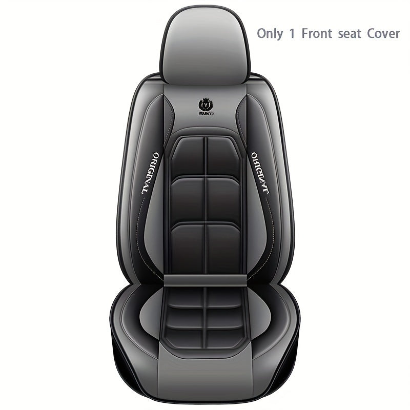 Luxury embroidered PU leather car seat cover cushion for sedan SUV front seat with sponge filling. Hand wash/dry clean, fits most vehicles for car seat protection. Modern sleek woven