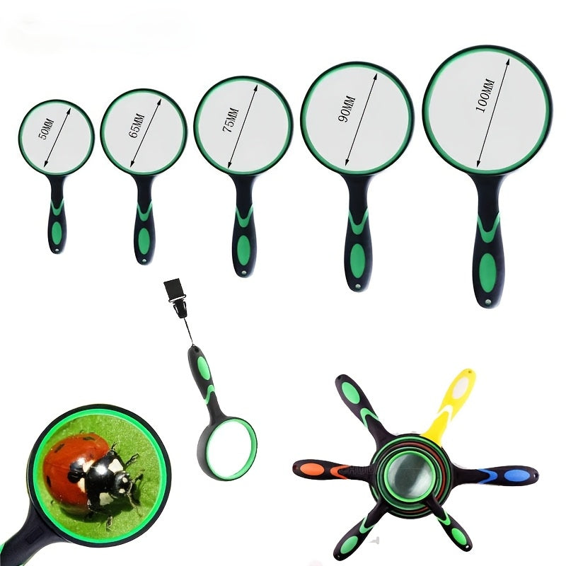 1pc Portable handheld uncharged 30X magnifying glass available in sizes 50mm, 65mm, 75mm, and 100mm for reading books, maps, science education, and for use by the elderly and youngsters.