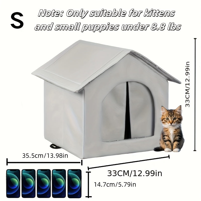 Waterproof cat house with sponge insulation, easy assembly, suitable for indoor and outdoor use for stray cats, small animals, and rabbits.