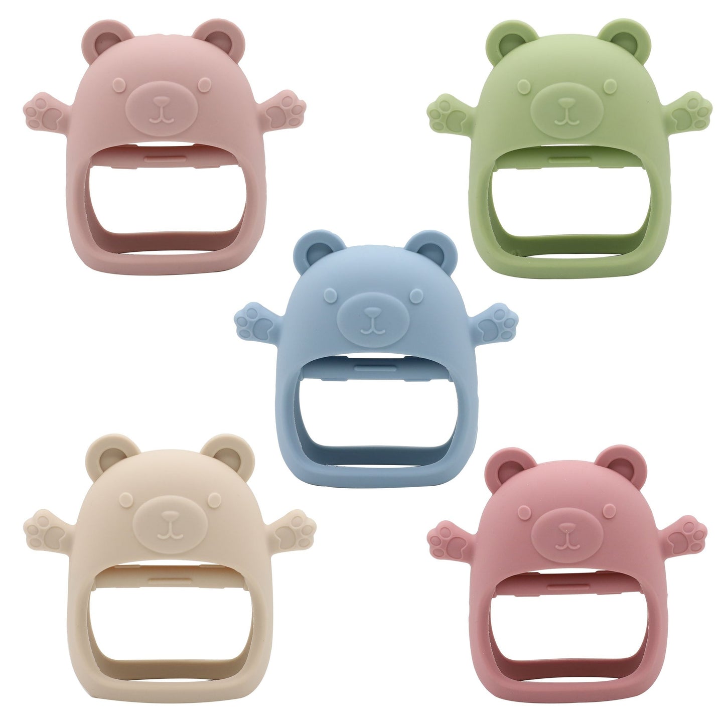 Children's Teether Gloves featuring an Adorable Bear Silicone Teether for Fall Prevention. This Teething Toy is Gentle to the touch and Suitable for Sucking. Perfect as a New Year's Gift!