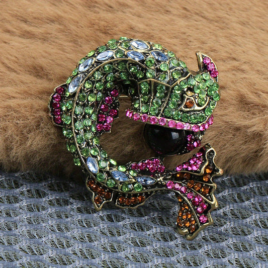 Chic Retro Fish Brooch Pin with Rhinestones & Enamel, Opulent Novelty Style