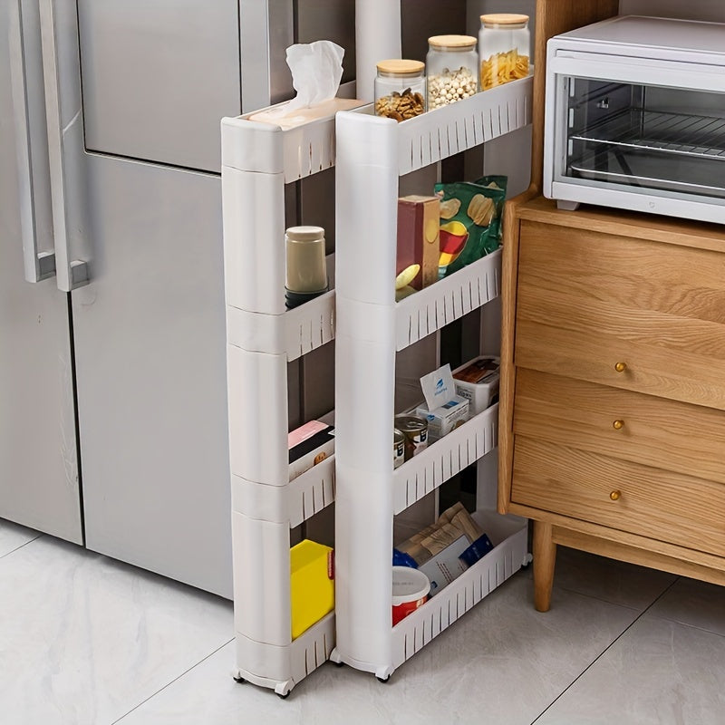 1pc Super Narrow 3-Layer Refrigerator Edge Gap Organizer Cabinet for Bathroom and Living Room Storage, Free-standing Trolley Cart